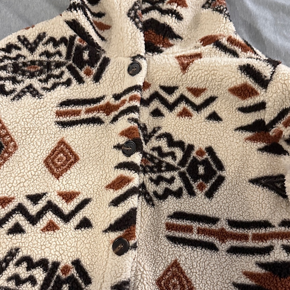 Aztec Pattern Hooded Sherpa Jacket - Picture 3 of 7